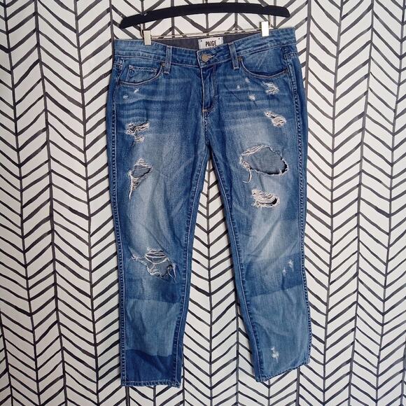 Paige Jeans Jimmy Jimmy Crop distressed patchwork boho - Picture 2 of 6